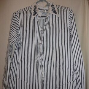 Vintage 80s Striped floral embroidery Sz 12 blouse